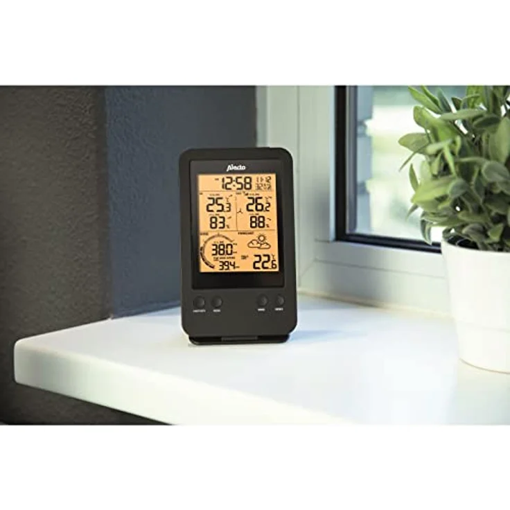 Alecto Wetterstation, Funk-Wetterstation mit 5.5'' Display, kabellosem Außensensor und animierter Wettervorhersage, Schwarz – Bild 8