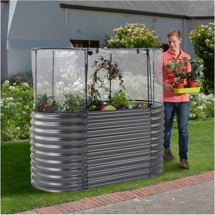 KONIFERA 2-in-1 Hochbeet und Anzuchtbeet, BxTxH 160x80x82 cm, schwarz, aus Polyethylen und verzinktem Stahl
