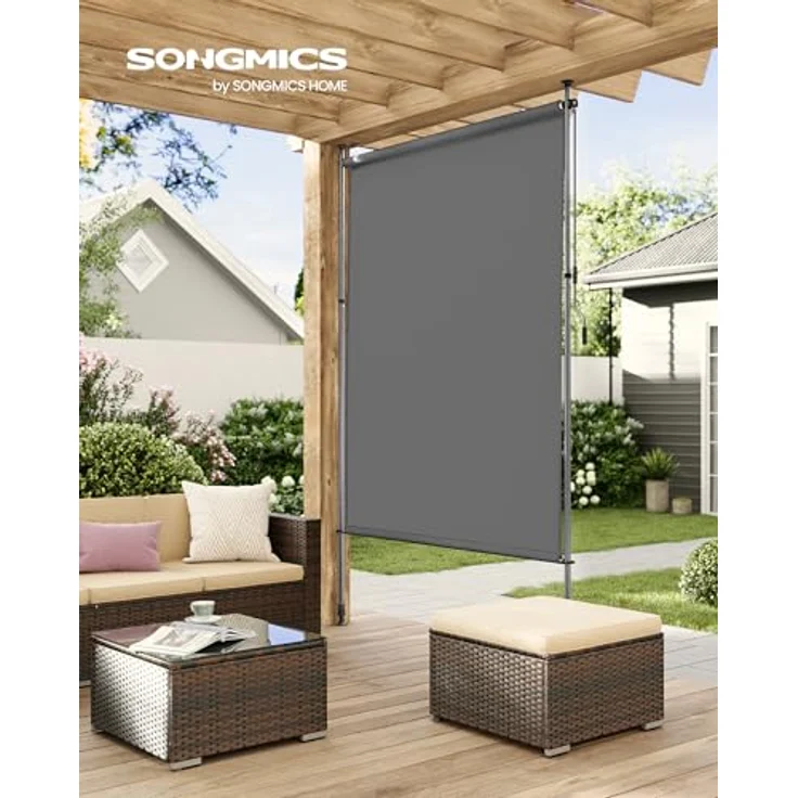 SONGMICS Senkrechtmarkise GSA0020G01, höhenverstellbar 200 x (220-300) cm, kein Bohren, UV-Schutz UPF 50+, Sichtschutz, anthrazitgrau – Bild 2