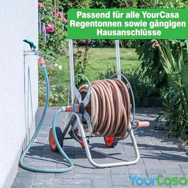 YourCasa® Wasserhahn Garten 1/2 Zoll & 3/4 Zoll aus Messing inkl. Schlauchanschlss & Dichtband - Wasserhahn Aussen Kugelhahn 1/2 Zoll Frostsicher - Garten Wasserhahn Auslaufhahn Regentonne (grün) – Bild 2