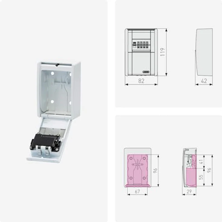 ABUS KeyGarage 787, Schlüsselbox zur Wandmontage mit 4-stelligem Zahlencode, Weiß, für bis zu 20 Schlüssel oder 14 Plastikkarten – Bild 4