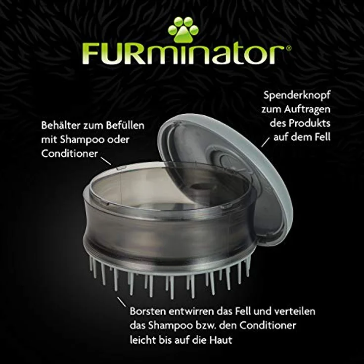 FURminator Shampoobürste für Hunde und Katzen - mit Shampoo befüllbare Massage- und Badebürste für glänzendes Fell – Bild 3