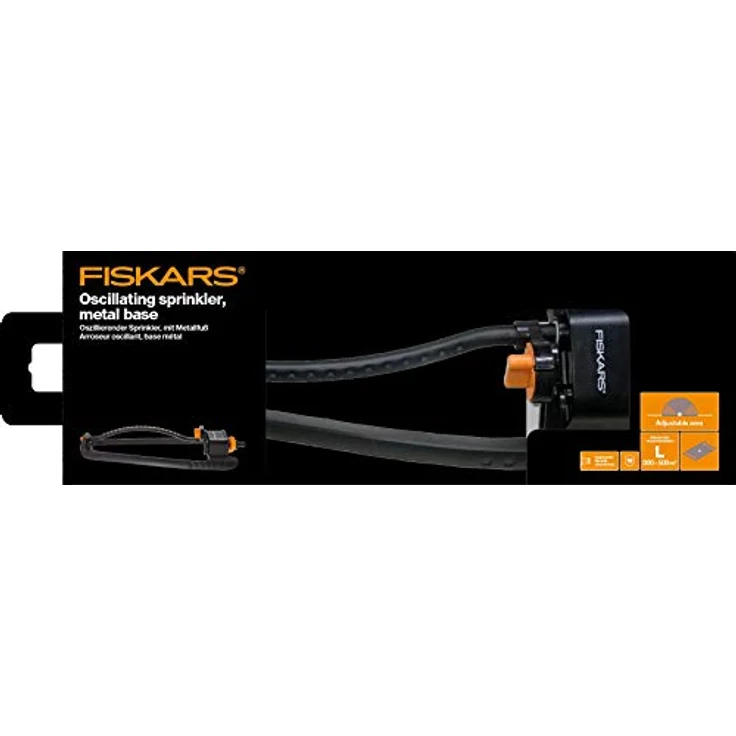 Fiskars Oszillierender Sprinkler mit Metallfuß, Rasensprenkler, Rasensprüher, Bewässerung, Kunststoff, Aluminium, Metall, Schwarz, Orange, 1023660 – Bild 3