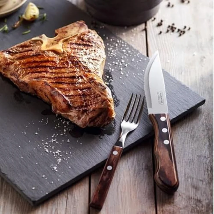 Tramontina Jumbo Steakgabel Set Grillbesteckset Grillwerkzeug, Edelstahl, 6 Stück, braun – Bild 6