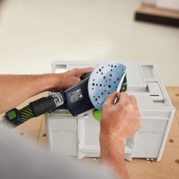 Festool Schleifmittel-Systainer³ SYS-STF D150 GR-Set Granat, Schleifscheiben für VOC Lacke und harte Untergründe, staubarmes Arbeiten, 49 Loch Absaugung, 20 x verschiedene Körnungen, SYS3 M 237 – Bild 4