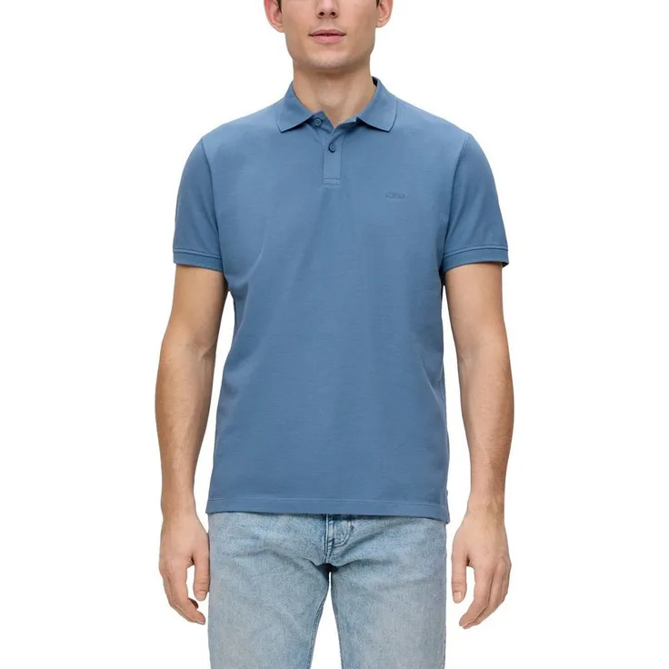 s.Oliver Poloshirt mit Logostickerei, Jerseystoff aus Baumwolle, hüftlang - blau