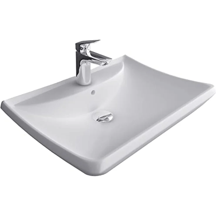 Alpenberger Waschbecken 60 cm Breit | Aufsatzwaschbecken Eckig | Hängewaschbecken | Keramik Waschtisch mit Nano | Handwaschbecken Klein Gäste WC und Badezimmer (WB-662) – Bild 1