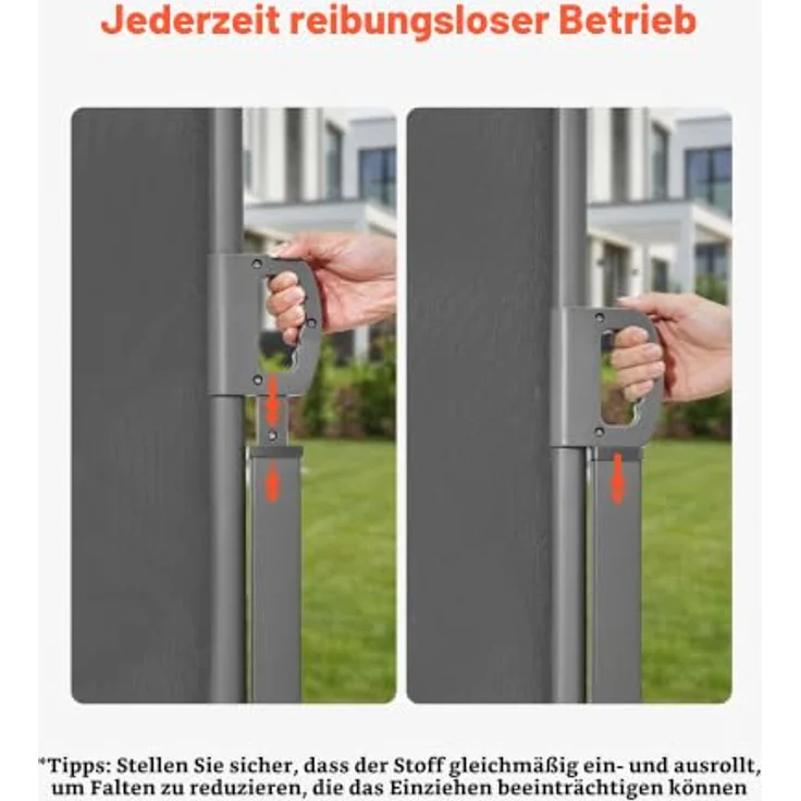 VEVOR Ausziehbare Seitenmarkise 185x420 cm, Polyestergewebe 180 g/m², Wandmarkise mit Sonnenschutz, Sichtschutz und Windschutz, grau – Bild 5