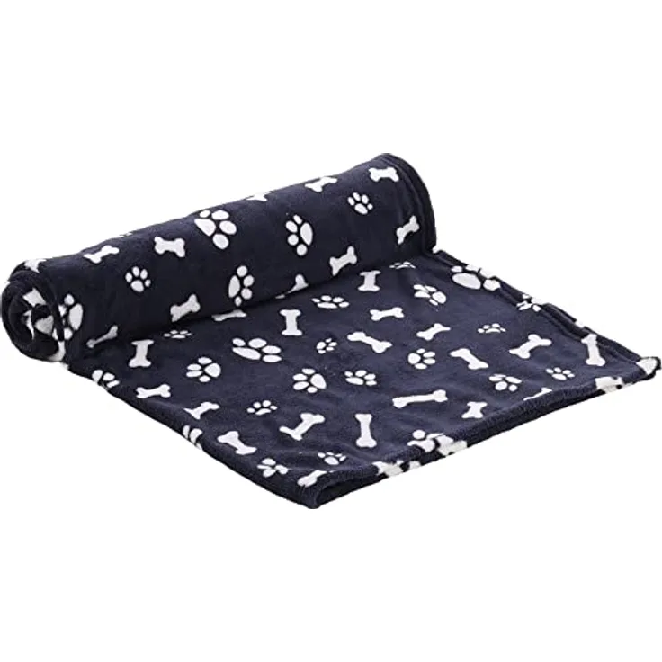 Flamingo Decke aus Fleece, Zuma Dunkelblau, Knochen/Pfoten, 100 x 150 cm