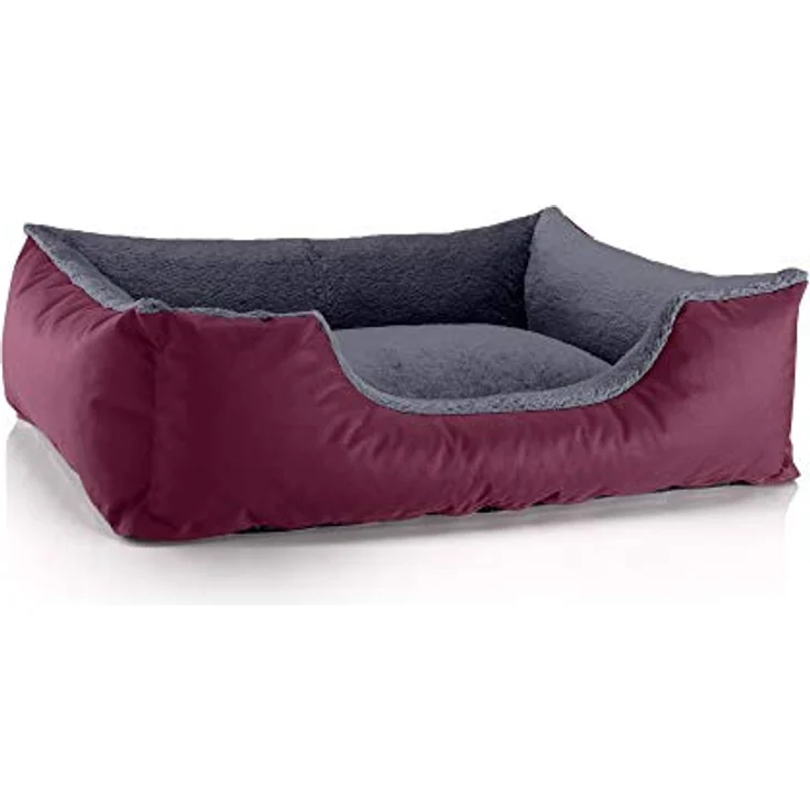 BedDog Hundebett Teddy flauschig, Hundekissen mit abziehbaren waschbaren Bezug, Hundekorb, Hundesofa, für mittel-große Hunde, L, Bordeaux-grau – Bild 1
