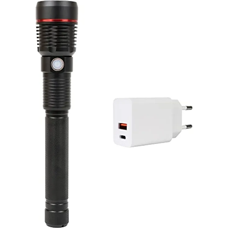 PNI Adventure F450 Aluminium-Taschenlampe, mit Fokusfunktion, BOOST, LED 20 W, 1500 lm bis 450 m, 4400 mAh, IPX5, inklusive Netzteil CHG300