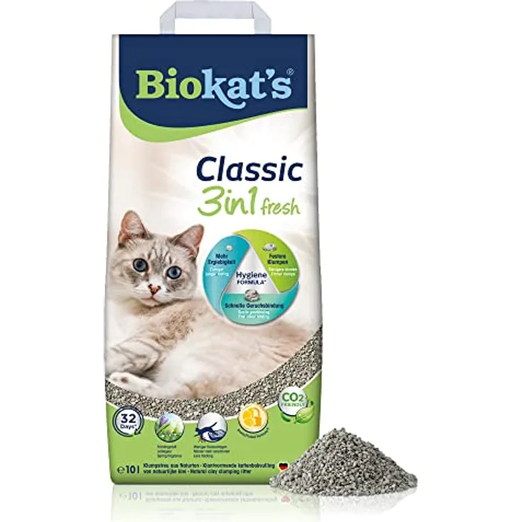 Biokat's Classic fresh 3in1 mit Frühlings-Duft - Klumpende Katzenstreu mit 3 unterschiedlichen Korngrößen - 1 Sack (1 x 10 L)