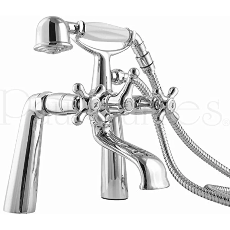 PaulGurkes Nostalgie Retro Wannenrandarmatur mit Handbrause, verchromt, aus massivem Messing mit 2-Wege Umsteller und Edelstahl-Brauseschlauch 150 cm – Bild 3
