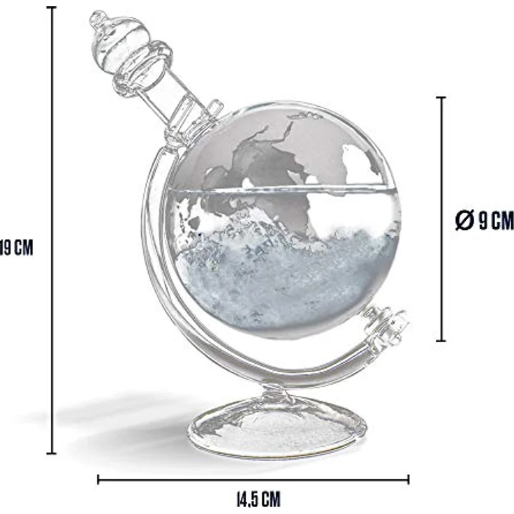 Mikamax Große Sturmkugel aus Glas, wetterabhängige Bürodekoration mit Holzplateau, 19 cm x 15 cm x 10 cm, nordischer Stil – Bild 3