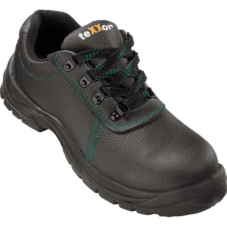 teXXor® S3-Sicherheitshalbschuhe MARSEILLE, Schwarz/Grün, mit Stahl-Zehenschutzkappe und rutschfester PU-Sohle, EN ISO 20345:2011