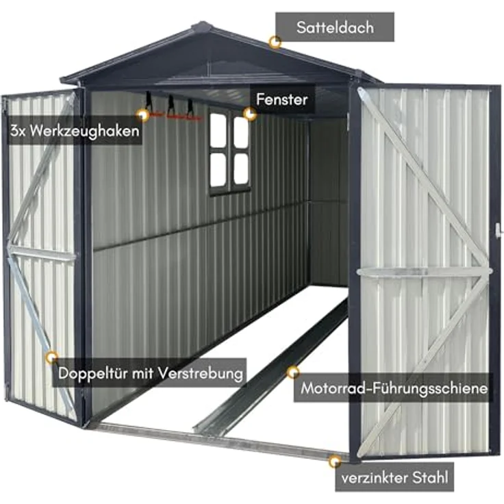 Albatros Premium Motorradgarage, verzinktes Metall in Anthrazit (RAL 7016), wetterfest und abschließbar, 169x296x191cm – Bild 5