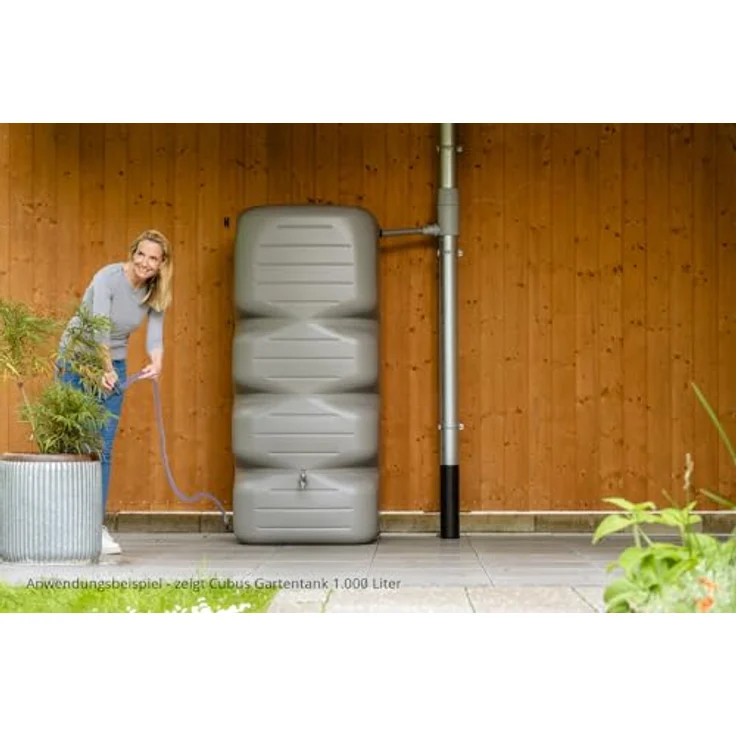 Garantia CUBUS Gartentank 700 Liter betongrau - Regentonne mit hoher Speicherkapazität und modernem Design – Bild 4