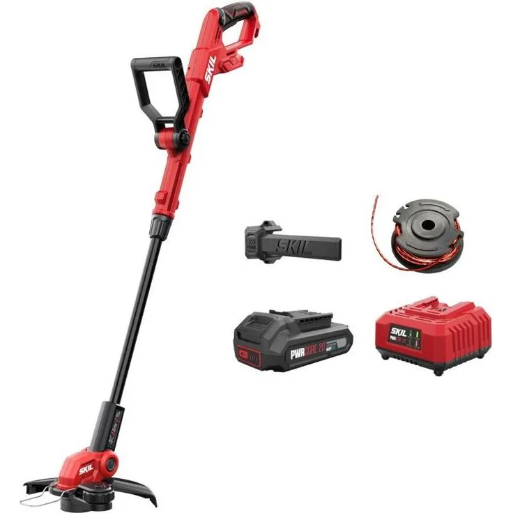 Skil GT1E0241AA Rasentrimmer 30 cm, 20V bürstenlos, inkl. 2.0Ah Akku und Ladegerät, 90°-Schwenkkopf, automatischer Drahtvorschub, teleskopische Höhenverstellung