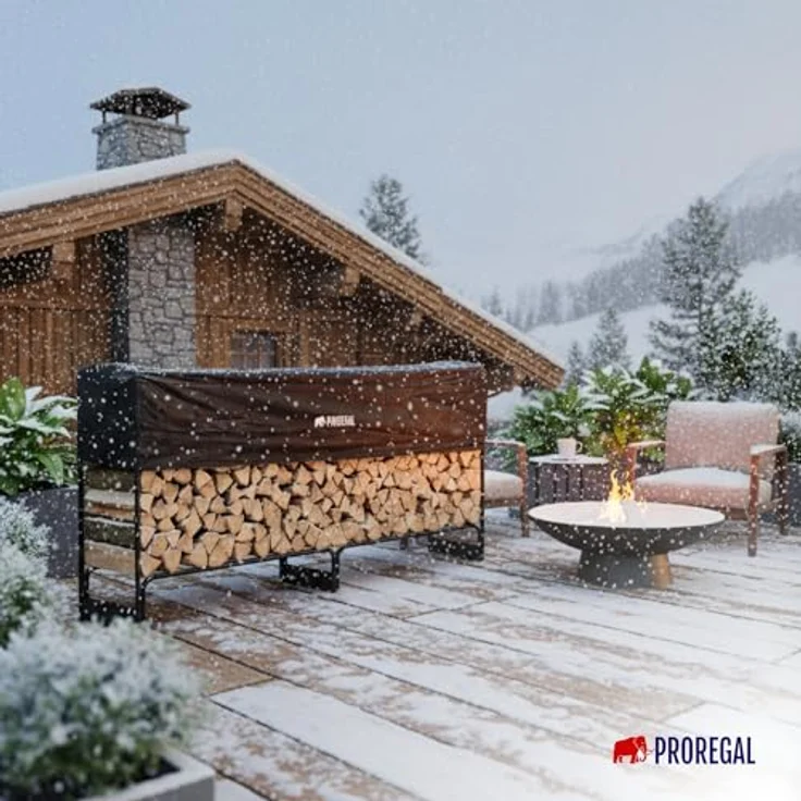 PROREGAL Kaminholzregal CHIMERA, wetterfestes Stahl-Regal für Außenbereiche, 117x260x36cm, Schwarz, inkl. Abdeckung & Handschuhe – Bild 5