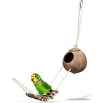 Relaxdays Vogelspielzeug, Holzleiter, Kokosschale, Vogelkäfig Zubehör für Wellensittich, Kanarienvogel, Vogelnest, Natur, 1 Stück