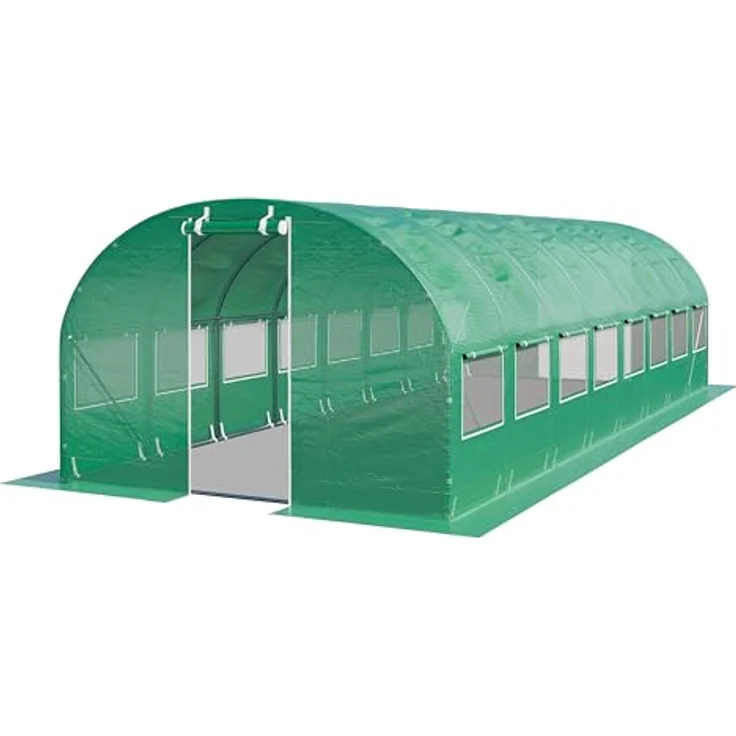 TOOLPORT Foliengewächshaus Gewächshaus 3x8m mit Fenster - stabil & langlebig, reißfeste PE Plane 180g/m² grün transparent – Bild 1