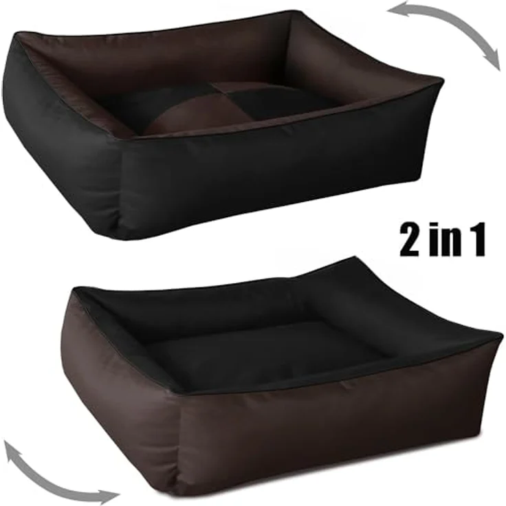 BedDog 2in1 Hundebett MAX Quattro, großes Hundekörbchen aus Cordura, waschbares Hundebett mit Rand, Hundesofa für drinnen, draußen, XL, Mocca, schwarz-braun – Bild 2