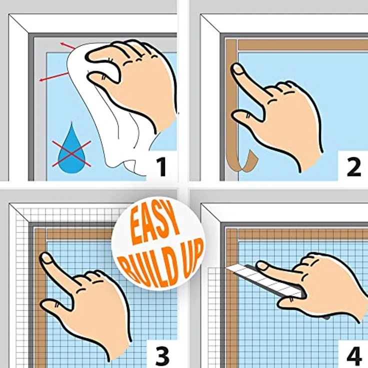 4er Pack Fliegengitter für Fenster - Mückennetz 130cm x 150cm (zuschneidbar), Insektenschutz mit starken selbstklebenden Klettband – Bild 5