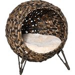PawHut Katzenhöhle aus PE-Rattan, mit Kissen und erhöhten Füßen, braun, für Katzen bis 10 kg