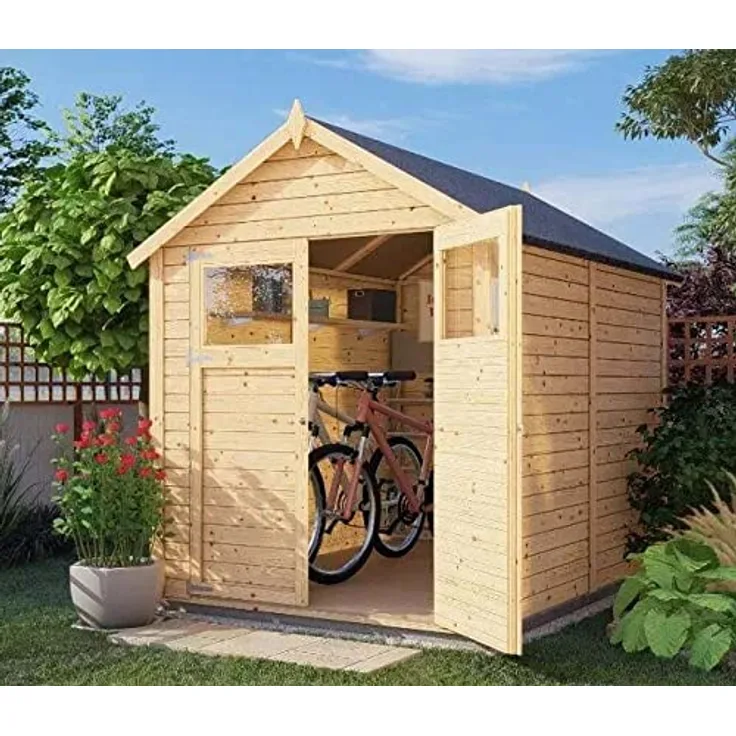Alpholz Gerätehaus Alisha aus Fichten-Holz | Gartenhaus mit 14mm Wandstärke | Holzhaus inklusive Montagematerial | Geräteschuppen Größe: 202 x 252 cm | Satteldach