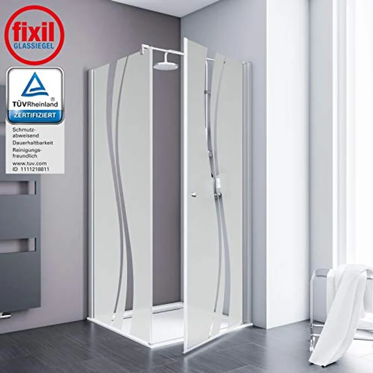Schulte EP321504 01 970 Duschkabine Alexa Style 2.0 Drehtür Seitenwand, 80 x 80 cm, 192 cm, 5 mm Sicherheitsglas Dekor Liane beschichtet, alunatur – Bild 2