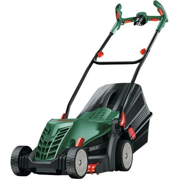 Bosch Hausgeräte UniversalRotak 34-400, Elektro Rasenmäher mit 1300 W und 340 mm Schnittbreite, Netzbetrieb, Ergoflex-Handgriff, klappbare Griffe