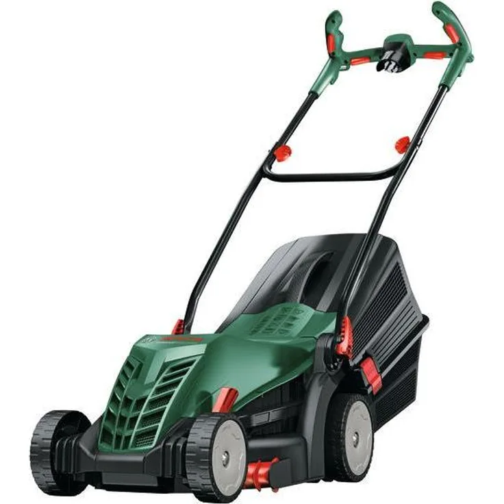 Bosch Hausgeräte UniversalRotak 34-400, Elektro Rasenmäher mit 1300 W und 340 mm Schnittbreite, Netzbetrieb, Ergoflex-Handgriff, klappbare Griffe