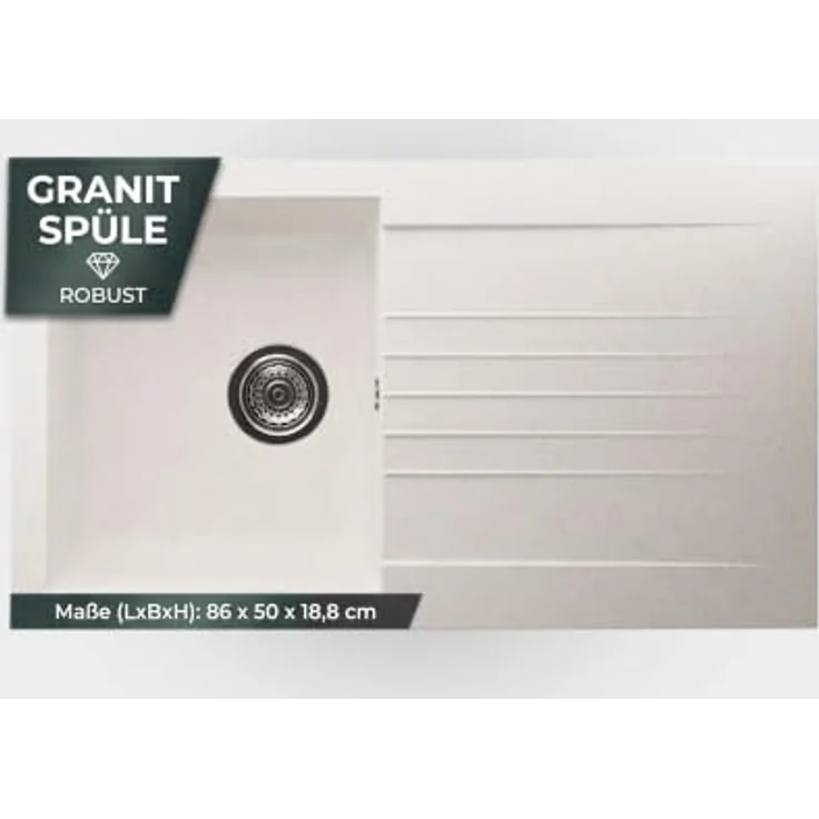 YUNA Granovia Granite, Compositspüle in Granitoptik, 86x50cm, matt weiß – Bild 4