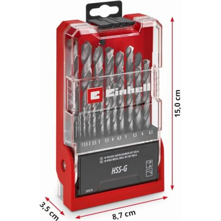 Einhell 19-tlg. HSS-G Metallbohrer-Set, präzise 135° Split Point Spitzen, Aufbewahrungskassette mit Aufstellfunktion – Bild 14