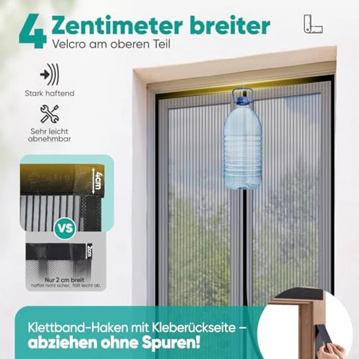 Sekey Fliegengitter Balkontür Magnet | Insektenschutz ohne Bohren, katzensicheres verstärktes Polyester, geräuschloser Magnetverschluss, 80x200 cm Schwarz – Bild 3