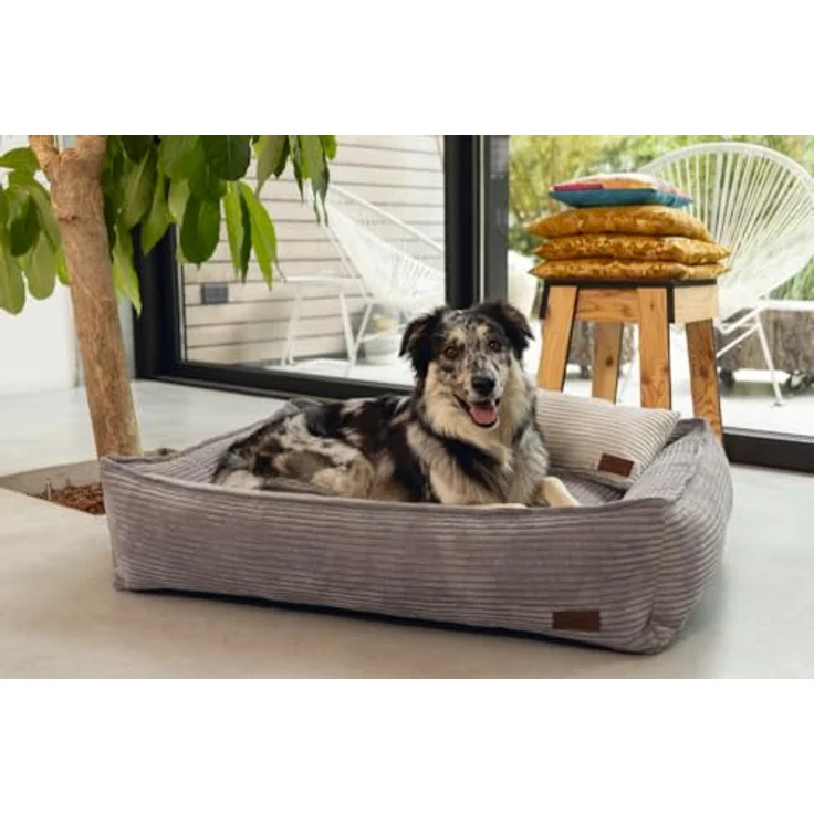 Designed by Lotte Ribbed Hundebett + Katzenbett, 80 x 70 x 22 cm, braun, mit gerippter Oberfläche, weich und bequem, rutschfeste Unterseite, waschbar bis 30 Grad – Bild 3