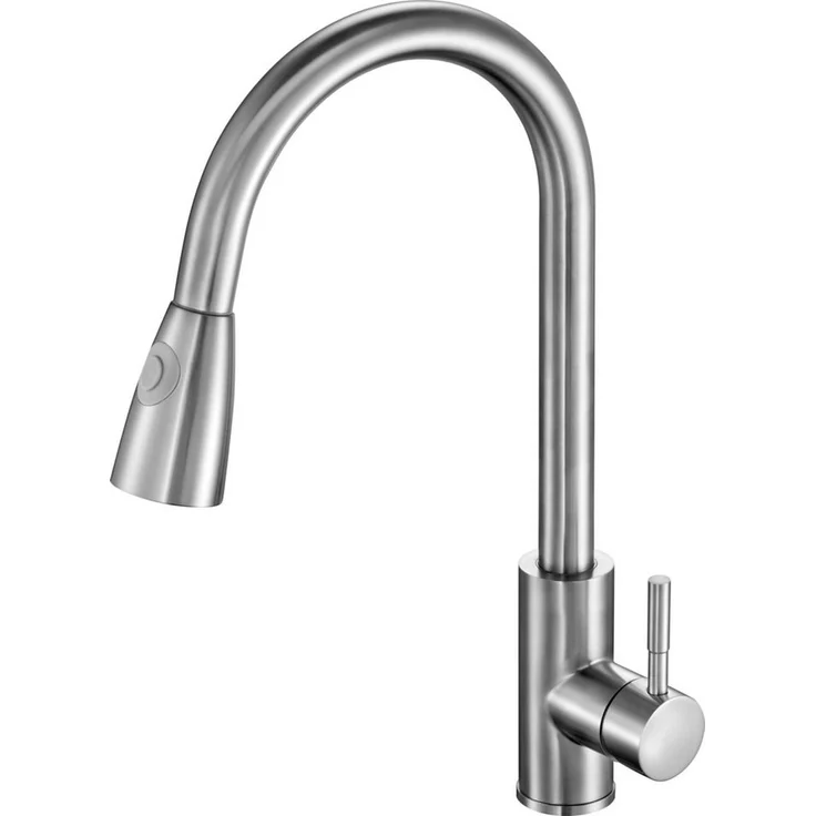 TRIZERATOP Küchenarmatur Steely, Einhebelmischer aus rostfreiem Stahl, chrom, 360° drehbar, 21 cm Höhe, herausziehbare Brause, 5 Jahre Garantie auf Wasserdichtigkeit