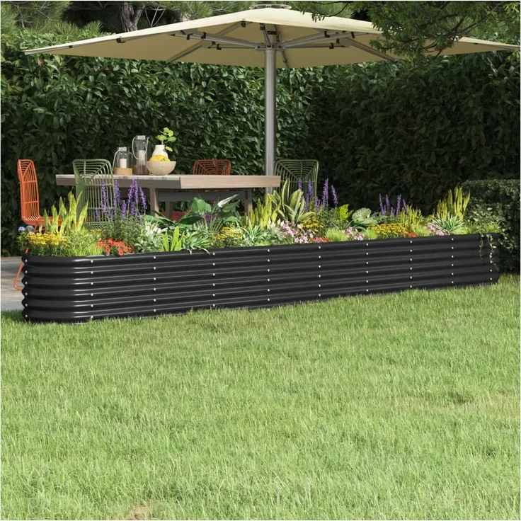 vidaXL Hochbeet, Anthrazit, Pulverbeschichteter Stahl, 332 x 40 x 36 cm (L x B x H) – Bild 1