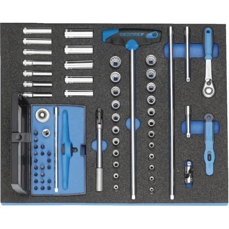 Gedore Steckschlüssel-Sortiment 1/4, 67-tlg. im Check-Tool-Modul, kompakte Maße 316,5 x 390 x 35 mm