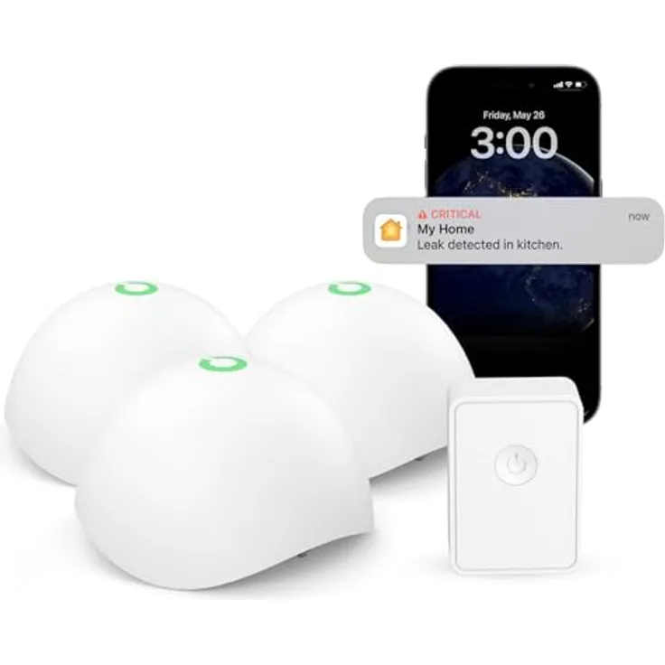 Meross Smart Wassermelder 3er Set, WLAN Wassersensor für HomeKit mit IP67, 60dB Alarm, ideal für Küche, Badezimmer und Keller