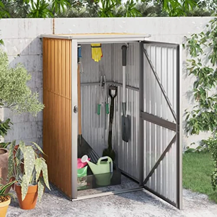 vidaXL Gerätehaus Geräteschuppen Gartenhaus Gartenschuppen Schuppen Lagerschuppen Werkzeugschuppen Braun 88x89x161cm Verzinkter Stahl, Hochwertiges Material, Großer Stauraum, Praktischer Griff, Schräges Dach – Bild 2