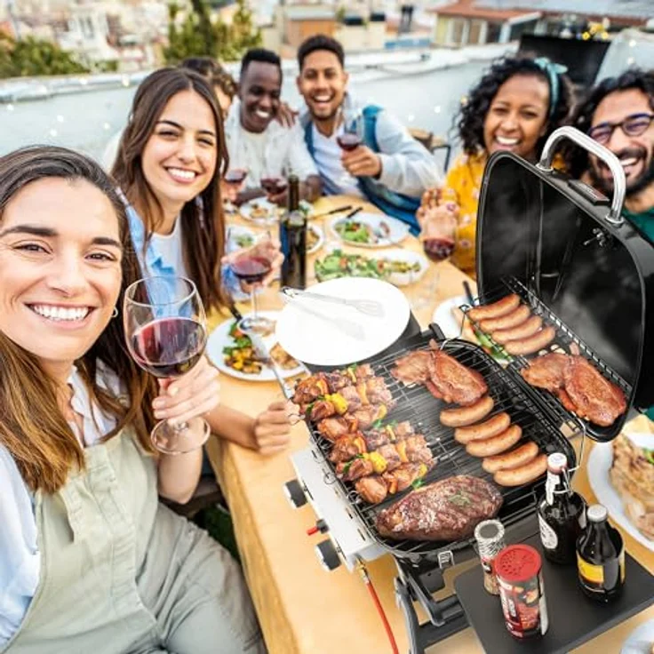 Royal Gourmet 2-Brenner Tragbarer Gasgrill, 5 kW Tischgrill mit klappbaren Seitentischen, portabler BBQ Grill für Balkon, Terrasse, Garten Schwarz – Bild 10