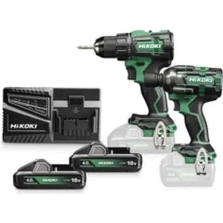Hikoki Kit 18V KC18DE WLZ, Elektrowerkzeug-Set mit DS18DE Bohrhammer (70 Nm) und WR18DH Schlagschrauber (305 Nm), inkl. 2x 4,0 Ah Akkus und HSC III Schnellladegerät