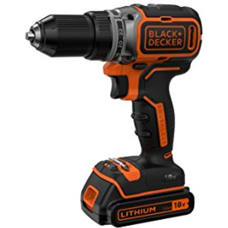 Black+Decker Akku-Bohrschrauber, Bohrmaschine (18 V 1.5Ah, bürstenloses 2-Gang-Getriebe, LED-Arbeitslicht) 1 Stück, BL186KB – Bild 2