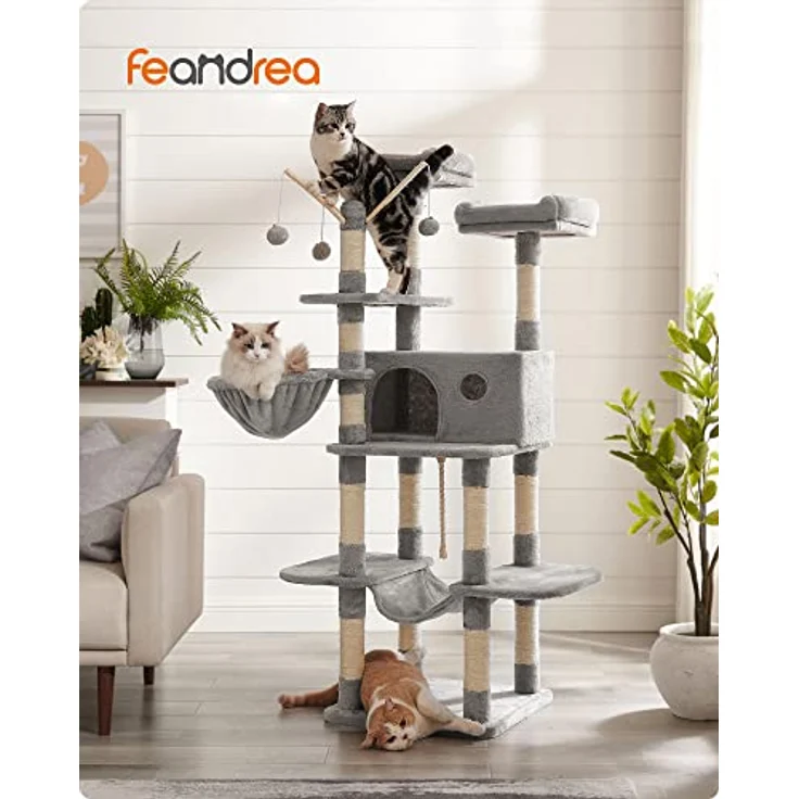 FEANDREA Kratzbaum, XXL Katzenbaum, 164 cm, hellgrau PCT087W01 – Bild 2