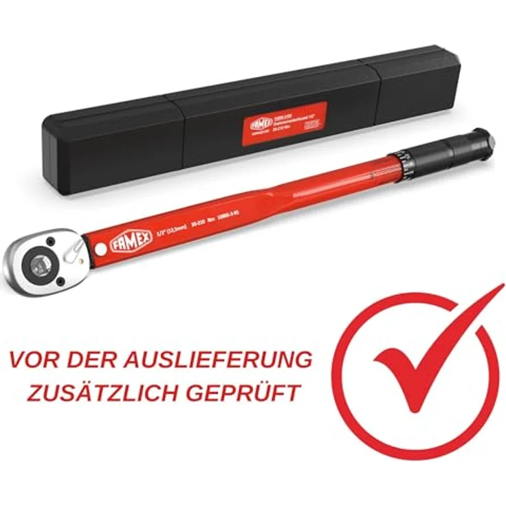 FAMEX 10914 Drehmomentschlüssel Set 1/2" (12,5mm) 30-210 Nm, mit 60cm-Gelenkschlüssel 630Nm und 3 Kunststoff-Stecknüssen für Radwechsel – Bild 5