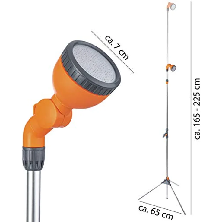 ONVAYA Gartendusche mit Stativ & Erdspieß, höhenverstellbar, silber/grau/orange, Pooldusche bis 225 cm – Bild 3