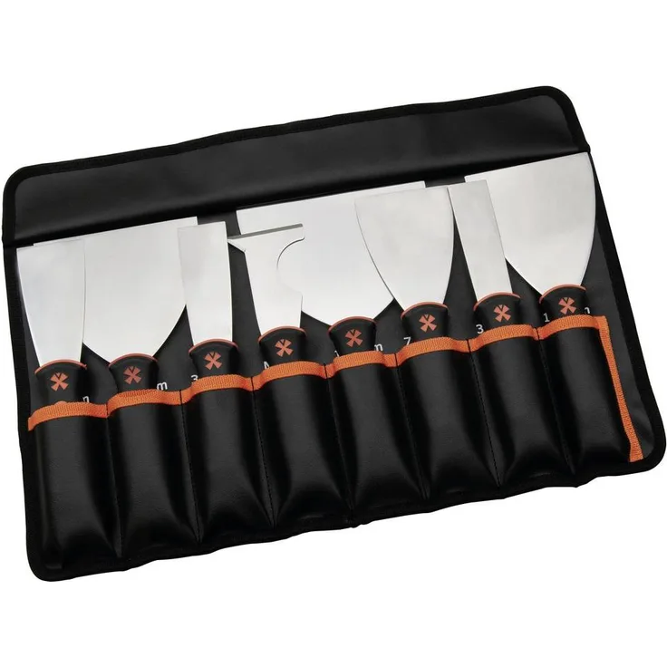 Mondelin 221680 Spachtelsatz, 7-teiliges Set mit ergonomischen 2-K-Griffen und Textiltasche für Trockenbauarbeiten