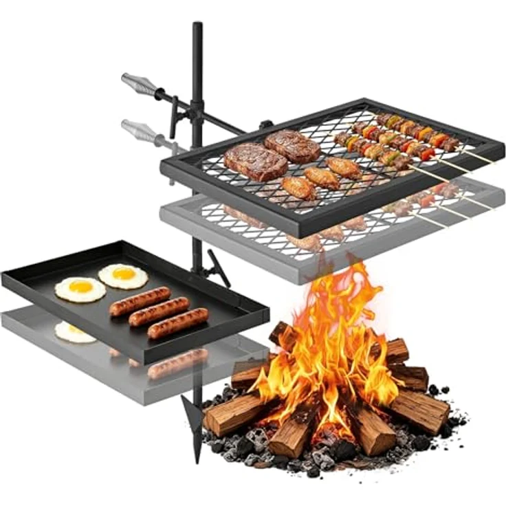 VEVOR Schwenkgrill KJ001, 360° Höhenverstellbarer Lagerfeuergrill aus Kohlenstoffstahl mit Grillrost, drehbar für Outdoor und Camping – Bild 1