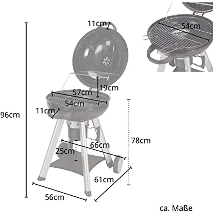 TAINO NEO Holzkohle-Kugelgrill mit klappbarem Deckel Kettle-Grill Ø 57 cm Thermometer Schwarz – Bild 3